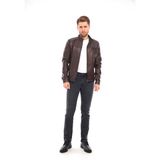 Sare Mod Erkek Biker Deri Ceket Deri Mont - 0-Kahverengi - 4XL