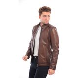 Sare Mod Hakim Yaka Deri Ceket Deri Mont - 3XL - 0-Kahverengi - Regular Fit