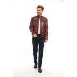 Sare Mod Hakim Yaka Erkek Deri Ceket Deri Mont - 3XL - 0-Kahverengi - Regular Fit