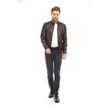 Sare Mod Hakim Yaka Koyu Kahverengi Erkek Biker Deri Ceket - 3XL - 0-Kahverengi - Regular Fit