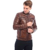 Sare Mod Işlemeli Hakiki Erkek Blazer Deri Ceket Deri Mont - 0-Kahverengi - Regular Fit