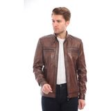 Sare Mod Işlemeli Hakiki Erkek Deri Ceket Deri Mont - XS - 0-Kahverengi - Regular Fit