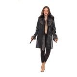 Sare Mod Kürk Detaylı Deri Siyah Kadın Kaban - 2XL - 001 Siyah - Regular Fit