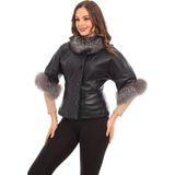Sare Mod Kürk Detaylı Deri Siyah Kadın Kaban - 3XL - 001 Siyah - Regular Fit