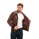 Sare Mod Kürk Yaka Deri Erkek Deri Ceket - 3XL - 0-Kahverengi - Regular Fit