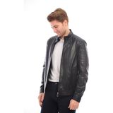 Sare Mod Omuz Çizgili Erkek Deri Ceket - 4XL - 001 Siyah - Regular Fit