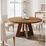 Sare Trade Hernest 120 cm Yuvarlak Yemek Masası – Modern Ahşap Mutfak ve Yemek Odası Masası, Meşe Görünümlü 4-6 Kişilik Masa - Koyu Ahşap