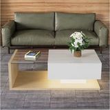 Sare Trade Hernest Modern Çekmeceli Orta Sehpa Doğal Meşe Raflı 105 x 55 x 32,5 cm - BEYAZ-MEŞE