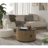 Sare Trade Hernest Modern Yuvarlak Orta Sehpa Katlanabilir Sürgü Kapaklı Depolamalı Mdf 80 cm 3 Renk - AHŞAP-SİYAH