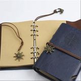 Sarego Bağcıklı Deri Ciltli Defter El Yapımı Spiralli Denizci Pusula Logo Çizgisiz Vintage Yaprak Gezgin Günlük Not Anı Hatıra Defteri - Antik Mavi