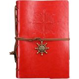 Sarego Bağcıklı Deri Ciltli Defter El Yapımı Spiralli Denizci Pusula Logo Çizgisiz Vintage Yaprak Gezgin Günlük Not Anı Hatıra Defteri - Antrasit - Kırmızı