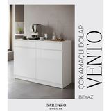 Sarenzo Mobilya Vento Çok Amaçlı Dolap Mutfak Dolabı Kahve Köşesi (Beyaz) Modern Tasarım 120 cm Genişlik 90 cm Yükseklik 45 cm Derinlik