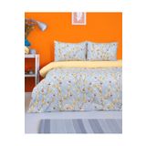 Sares Home Çiçekli Lavanta Desen Çift Kişilik Nevresim Takımı Çift Taraflı Kullanım Çarşafı Düz Sarı Renk