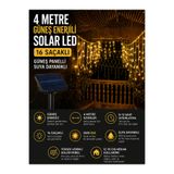 SARFEX Güneş Enerjili Saçak Led 4 Metre 16 Saçaklı Işık Ip Perde Sarkıt Solar Panelli Gün Işığı