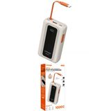 Sarftech 10.000Mah 22.5W Hızlı Şarj Powerbank - Kendinden Makaralı Kablolu, Lcd Dijital Göstergeli, Çift Çıkışlı Taşınabilir Hızlı Şarj Cihazı (Beyaz/Turuncu)