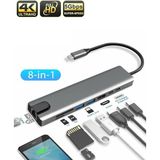 Sarftech 8 In 1 Type-C USB Çoklayıcı Hub - 4K Hdmı, RJ45 Ethernet, Sd/tf Kart Okuyucu, USB 3.0 Alüminyum Dönüştürücü Adaptör - Gri - Metal