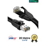Sarftech CAT8 20 Metre Premium Süper Hızlı Ethernet Kablosu 40 Gigabit/S 2000Mhz Metal Zırhlı RJ45 Lan Kablo