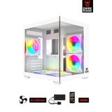 Sarftech Darkrage Beyaz 5 Fanlı 120mm ARGB Tuş+Kumanda Temperli Cam Mini Gaming Oyuncu Bilgisayar Kasası