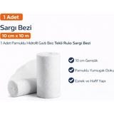 Sargı Bezi 10 cm x 10 M 1 Adet Pamuklu Hidrofil Gazlı Bez Tekli Rulo Sargı Bezi