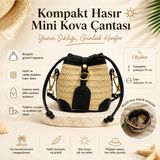 Sargınlar Kadınlar Için Hasır Çantalar - Ipli Mini Örgü Kova Çanta - Yaz Çapraz Çanta - Siomai Tarzı Üst Saplı - Siyah