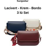 Sargınlar Zincir Detaylı Fularlı Laci-Krem-Bordo 3lü Set El ve Omuz Çantası - Lacivert