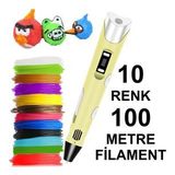 SARI 3D Kalem Yazıcı+10 renk 100 metre (10x10metre) PLA Filament
