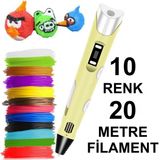 SARI 3D Kalem Yazıcı+10 renk 20 metre (10x2metre) PLA Filament