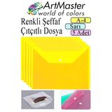 Sarı A4 Çıtçıtlı Dosya Şeffaf Renkli Zarf Dosya 5 Adet Çıt Çıtlı Dosya Su Geçirmez 100 Yaprak Kapasite