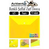 Sarı A5 Çıtçıtlı Dosya Şeffaf Renkli Zarf Dosya 5 Adet 17X22 Cm Çıt Çıtlı Dosya Su Geçirmez 50 Yaprak Kapasiteli