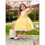 Sarı Ayıcıklı Kız Bebek Elbisesi,Doğum günü elbisesi, fotoğraf çekim elbisesi,0-12 Yaşa Uygun - 1 Yaş