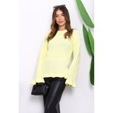 Sarı Bel ve Kol Ucu Fırfırlı Triko Kazak - L - XL