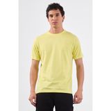Sarı Bisiklet Yaka Pamuklu Düz Renk Slim Fit Erkek T-shirt - XL