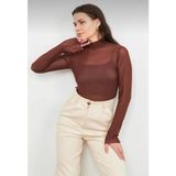 Sarı Butik Kahverengi Tül Transparan Bluz - 48