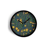 Sarı Çiçek Desenli Botanik Modern Duvar Saati - 35cm - Önü Camlı Siyah Kasa - Sessiz Mekanizma, JH0512S35SKP