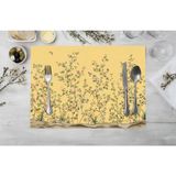 Sarı Çiçek Tasarımlı Kumaş Amerikan Servis 4'lü Set Keten Kumaş Ulusl. Yıkama ve Solmama Sertifikası - 35 x 50 cm - Çok Renkli