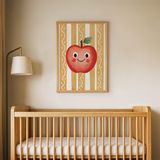 Sarı Çizgili Elma Çocuk Odası Duvar Posteri Çerçeveli Tablo Duvar Dekorasyonu - 30 x 40 - Ahşap Çerçeveli