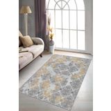 Sarı Damask Desen Kaymaz Tabanlı Dekoratif Halı AL003