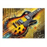 Sarı Elektro Gitar Sanatı Dekoratif ahşap Tablo 25cmX 35cm