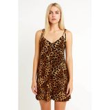 Sarı Gri Yazlık Mini Leopar Elbise
