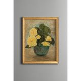Sarı Güller - Vintage Desenli Tablo - İnce Model, Altın3, 30 x 40