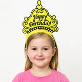 Sarı Happy Birthday Prenses Tacı – Doğum Günü Taç Aksesuarı (5047)