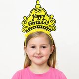 Sarı Happy Birthday Prenses Tacı – Doğum Günü Taç Aksesuarı Mirsm0010k-0649-S