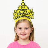 Sarı Happy Birthday Prenses Tacı – Doğum Günü Taç Aksesuarı MKTB-0649-S