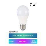 Sarı Işık Led Ampul – 7W E27 Duy, %85 Enerji Tasarruflu, 220° Açılı, 30.000 Saat Kullanım Ömürlü