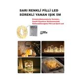 Sarı Işıklı Sürekli Yanan Pilli Led Işık 5m Ev, Bahçe, Ofis , Çeşitli Eşya Süsleme Led Şerit Işık