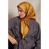 Sarı Kareli Twill İpek Eşarp
