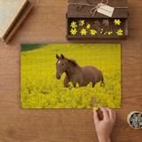 Sarı Kır Çiçeklerinin Arasında Kahverengi At Tasarımı 240 Parça Ahşap Puzzle Ahşap Kutuda MP10625