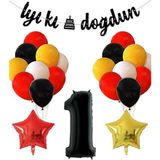 Sarı Kırmızı Beyaz Siyah Pastel Balon Siyah Rakam Folyo Balon Yıldız Folyo Balon Doğum Günü Balon Seti 1 Yaş