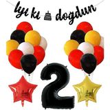 Sarı Kırmızı Beyaz Siyah Pastel Balon Siyah Rakam Folyo Balon Yıldız Folyo Balon Doğum Günü Balon Seti 2 Yaş