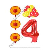 Sarı Kırmızı Futbol Topu Folyo ve Latex Balon Rakam Seti Yaş 4